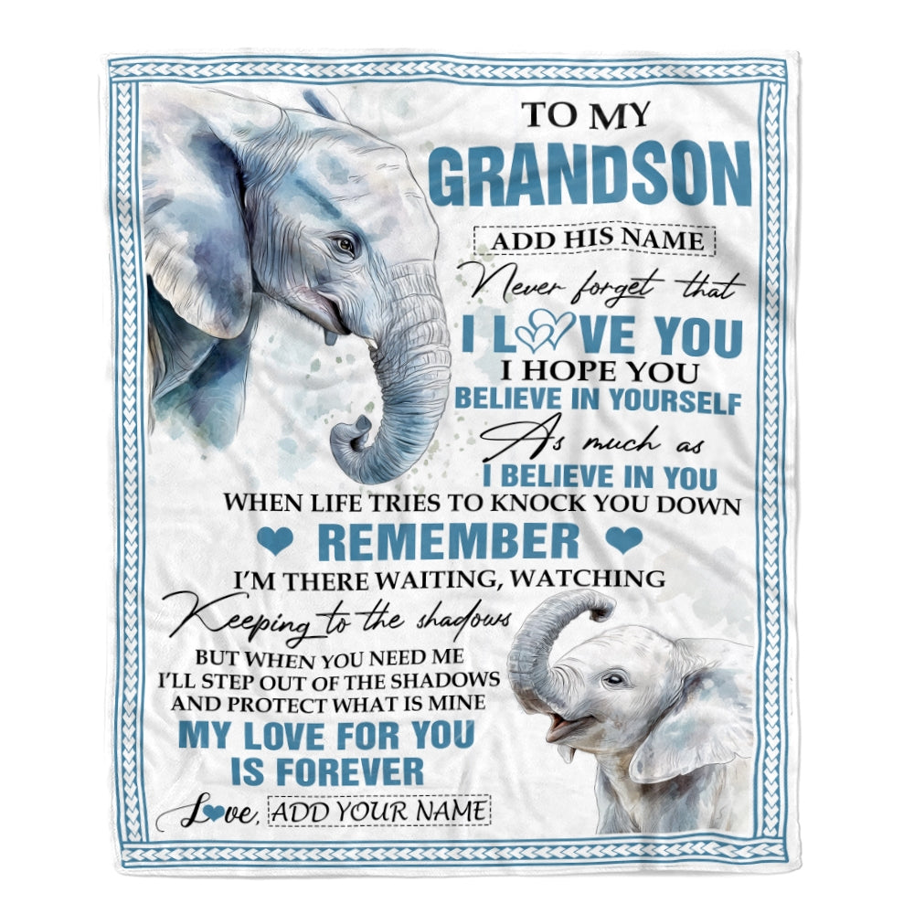 Personalized Gifts For Grandson Blanket From Grandpa Elephant My Love For You Is Forever Grandson Birthday Gifts Graduation Christmas Custom Fleece Blanket | siriusteestore