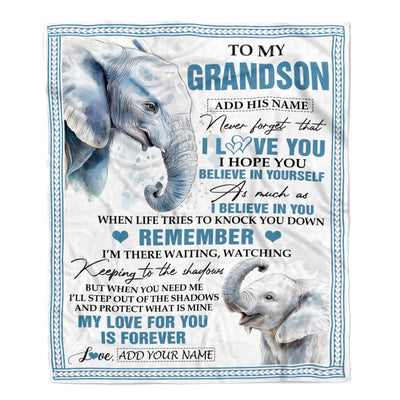 Personalized Gifts For Grandson Blanket From Grandpa Elephant My Love For You Is Forever Grandson Birthday Gifts Graduation Christmas Custom Fleece Blanket | siriusteestore