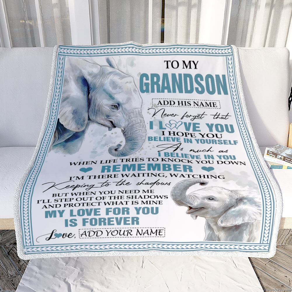 Personalized Gifts For Grandson Blanket From Grandpa Elephant My Love For You Is Forever Grandson Birthday Gifts Graduation Christmas Custom Fleece Blanket | siriusteestore