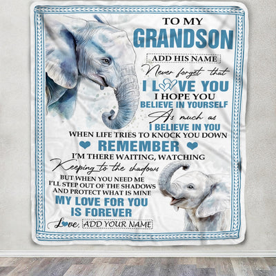 Personalized Gifts For Grandson Blanket From Grandpa Elephant My Love For You Is Forever Grandson Birthday Gifts Graduation Christmas Custom Fleece Blanket | siriusteestore