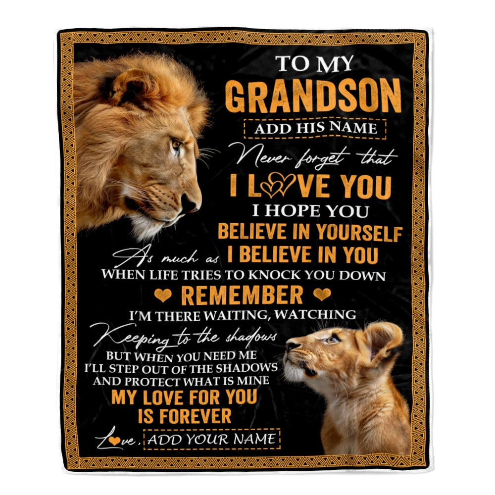 Personalized Gifts For Grandson Blanket From Grandpa Grandfather Lion My Love For You Is Forever Grandson Birthday Gifts Graduation Christmas Fleece Blanket | siriusteestore