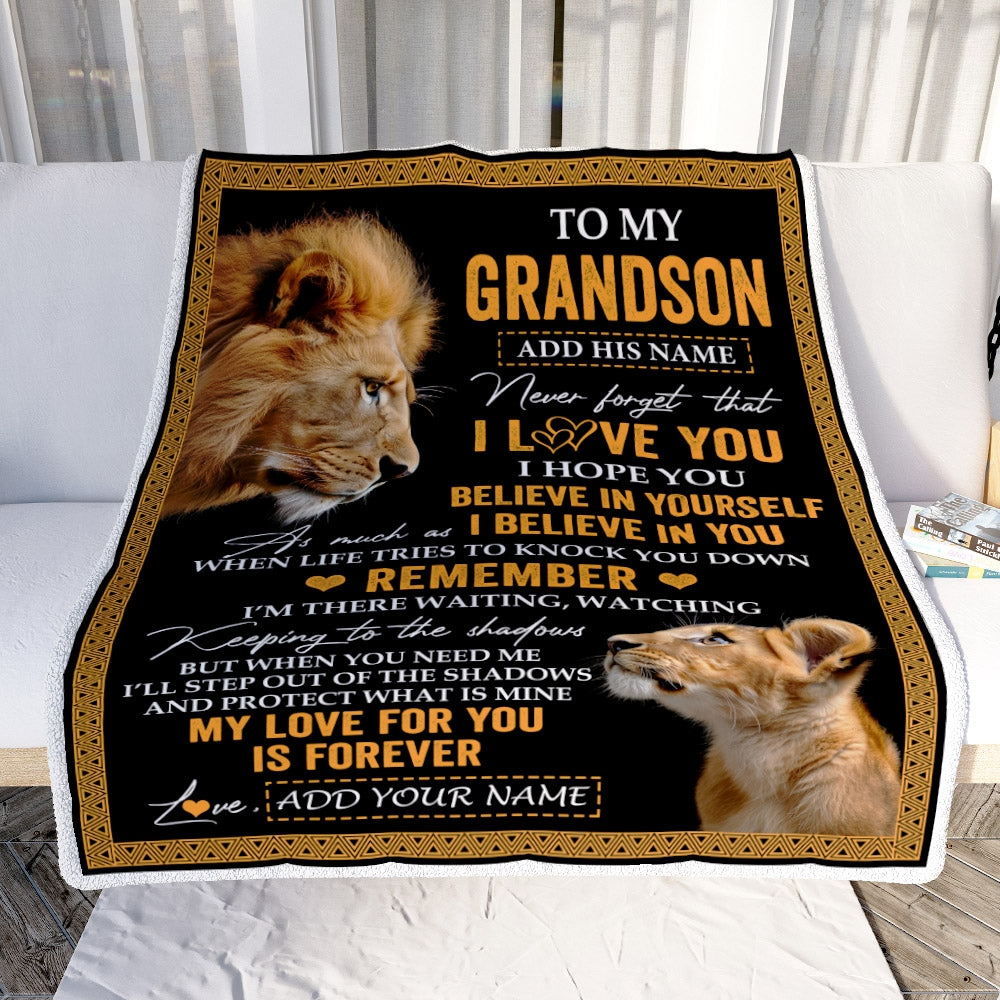 Personalized Gifts For Grandson Blanket From Grandpa Grandfather Lion My Love For You Is Forever Grandson Birthday Gifts Graduation Christmas Fleece Blanket | siriusteestore