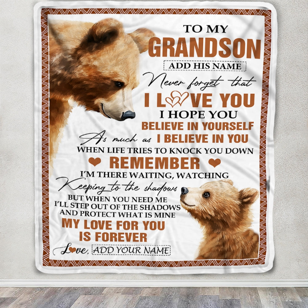 Personalized Gifts For Grandson Blanket From Grandpa Grandma Bear My Love For You Is Forever Grandson Birthday Gifts Graduation Christmas Fleece Blanket | siriusteestore