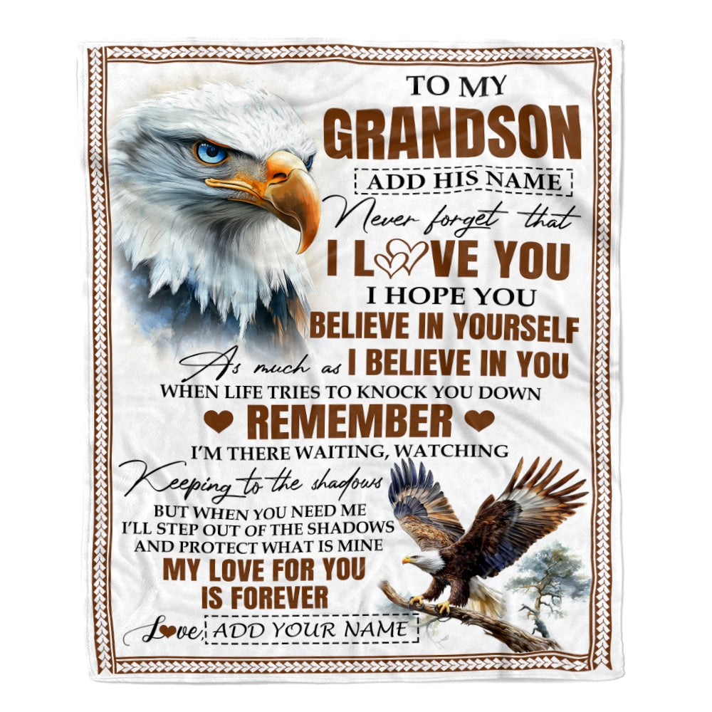 Personalized Gifts For Grandson Blanket From Grandpa Grandma Eagle My Love For You Is Forever Grandson Birthday Gifts Graduation Christmas Fleece Blanket | siriusteestore