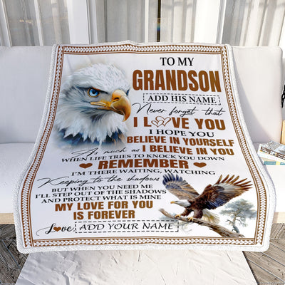 Personalized Gifts For Grandson Blanket From Grandpa Grandma Eagle My Love For You Is Forever Grandson Birthday Gifts Graduation Christmas Fleece Blanket | siriusteestore