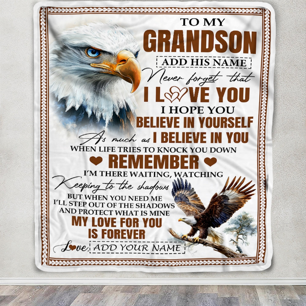 Personalized Gifts For Grandson Blanket From Grandpa Grandma Eagle My Love For You Is Forever Grandson Birthday Gifts Graduation Christmas Fleece Blanket | siriusteestore