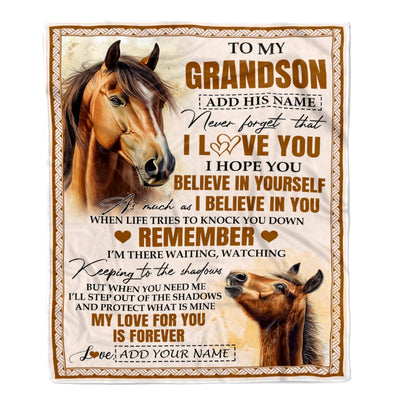 Personalized Gifts For Grandson Blanket From Grandpa Grandma Horse My Love For You Is Forever Grandson Birthday Gifts Graduation Christmas Fleece Blanket | siriusteestore