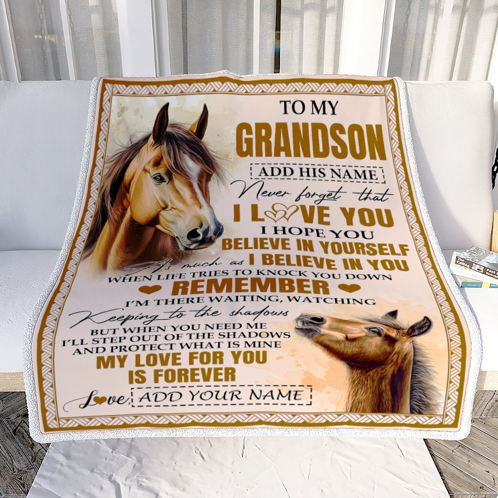 Personalized Gifts For Grandson Blanket From Grandpa Grandma Horse My Love For You Is Forever Grandson Birthday Gifts Graduation Christmas Fleece Blanket | siriusteestore