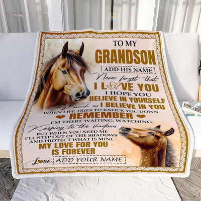 Personalized Gifts For Grandson Blanket From Grandpa Grandma Horse My Love For You Is Forever Grandson Birthday Gifts Graduation Christmas Fleece Blanket | siriusteestore