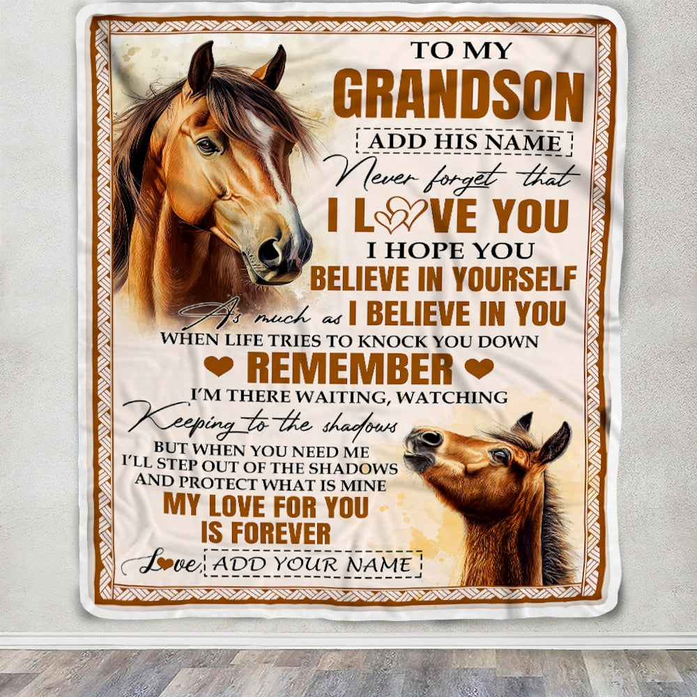 Personalized Gifts For Grandson Blanket From Grandpa Grandma Horse My Love For You Is Forever Grandson Birthday Gifts Graduation Christmas Fleece Blanket | siriusteestore