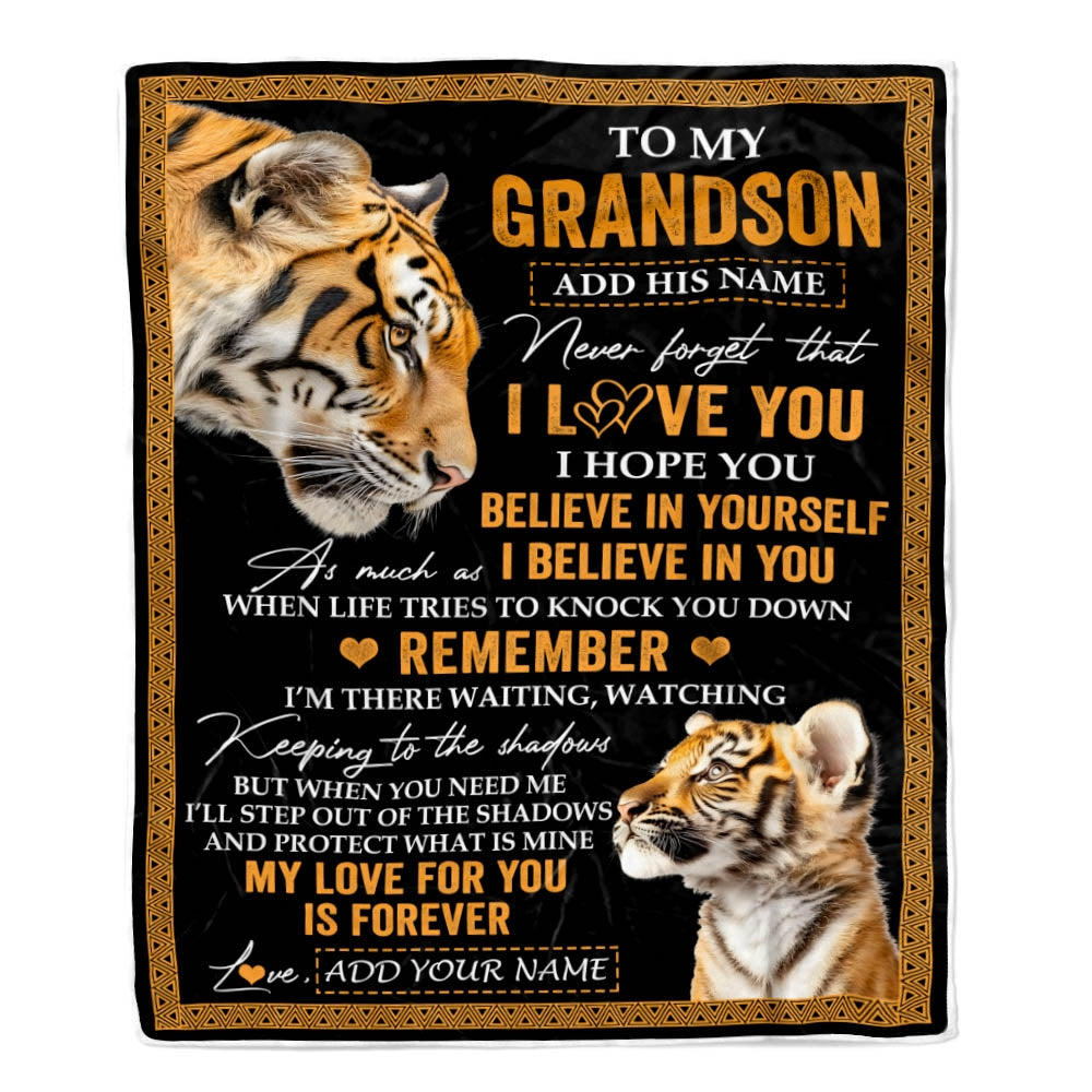 Personalized Gifts For Grandson Blanket From Grandpa Grandma Tiger My Love For You Is Forever Grandson Birthday Gifts Graduation Christmas Fleece Blanket | siriusteestore