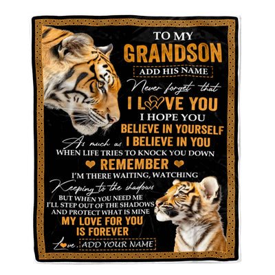 Personalized Gifts For Grandson Blanket From Grandpa Grandma Tiger My Love For You Is Forever Grandson Birthday Gifts Graduation Christmas Fleece Blanket | siriusteestore