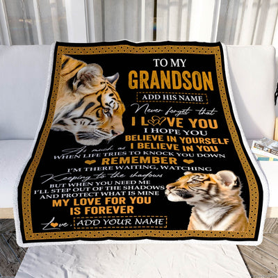 Personalized Gifts For Grandson Blanket From Grandpa Grandma Tiger My Love For You Is Forever Grandson Birthday Gifts Graduation Christmas Fleece Blanket | siriusteestore