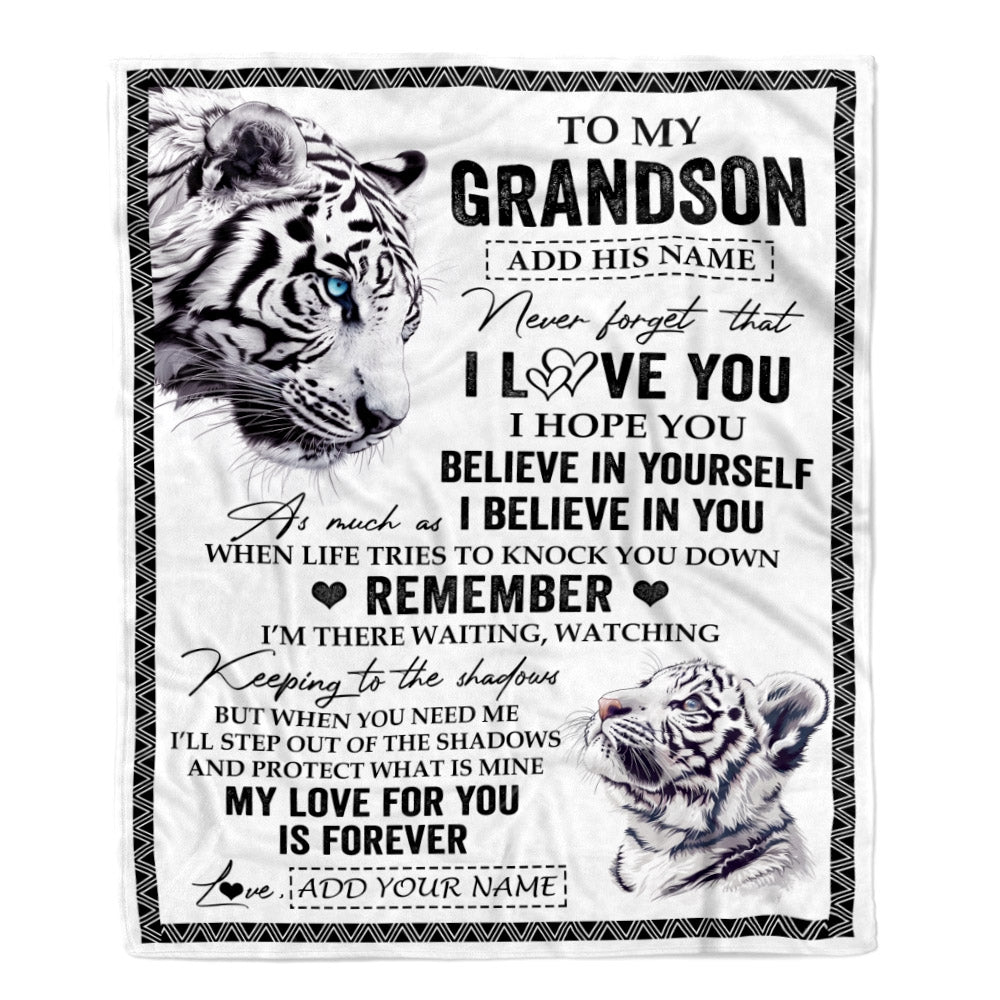 Personalized Gifts For Grandson Blanket From Grandpa White Tiger My Love For You Is Forever Grandson Birthday Gifts Graduation Christmas Fleece Blanket | siriusteestore