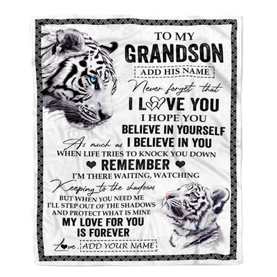 Personalized Gifts For Grandson Blanket From Grandpa White Tiger My Love For You Is Forever Grandson Birthday Gifts Graduation Christmas Fleece Blanket | siriusteestore
