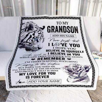 Personalized Gifts For Grandson Blanket From Grandpa White Tiger My Love For You Is Forever Grandson Birthday Gifts Graduation Christmas Fleece Blanket | siriusteestore