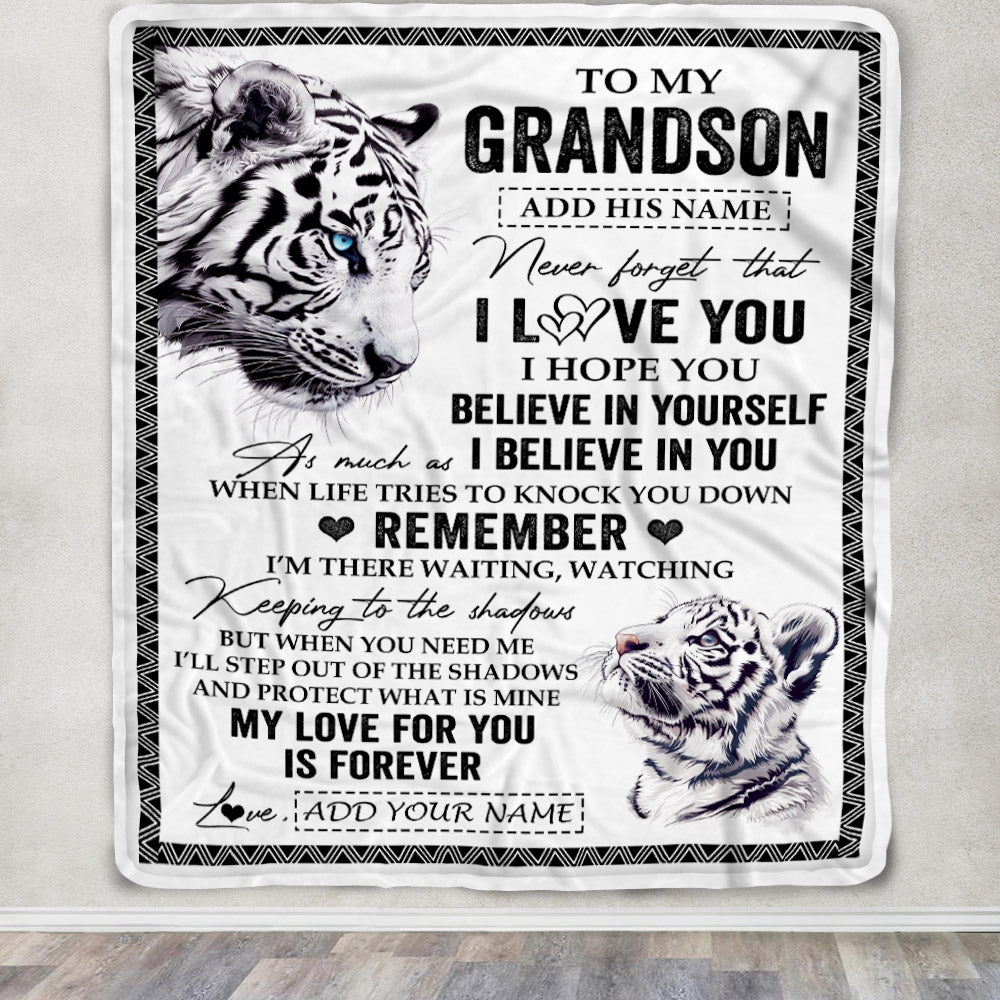 Personalized Gifts For Grandson Blanket From Grandpa White Tiger My Love For You Is Forever Grandson Birthday Gifts Graduation Christmas Fleece Blanket | siriusteestore