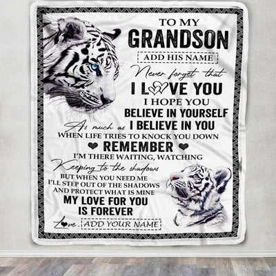 Personalized Gifts For Grandson Blanket From Grandpa White Tiger My Love For You Is Forever Grandson Birthday Gifts Graduation Christmas Fleece Blanket | siriusteestore