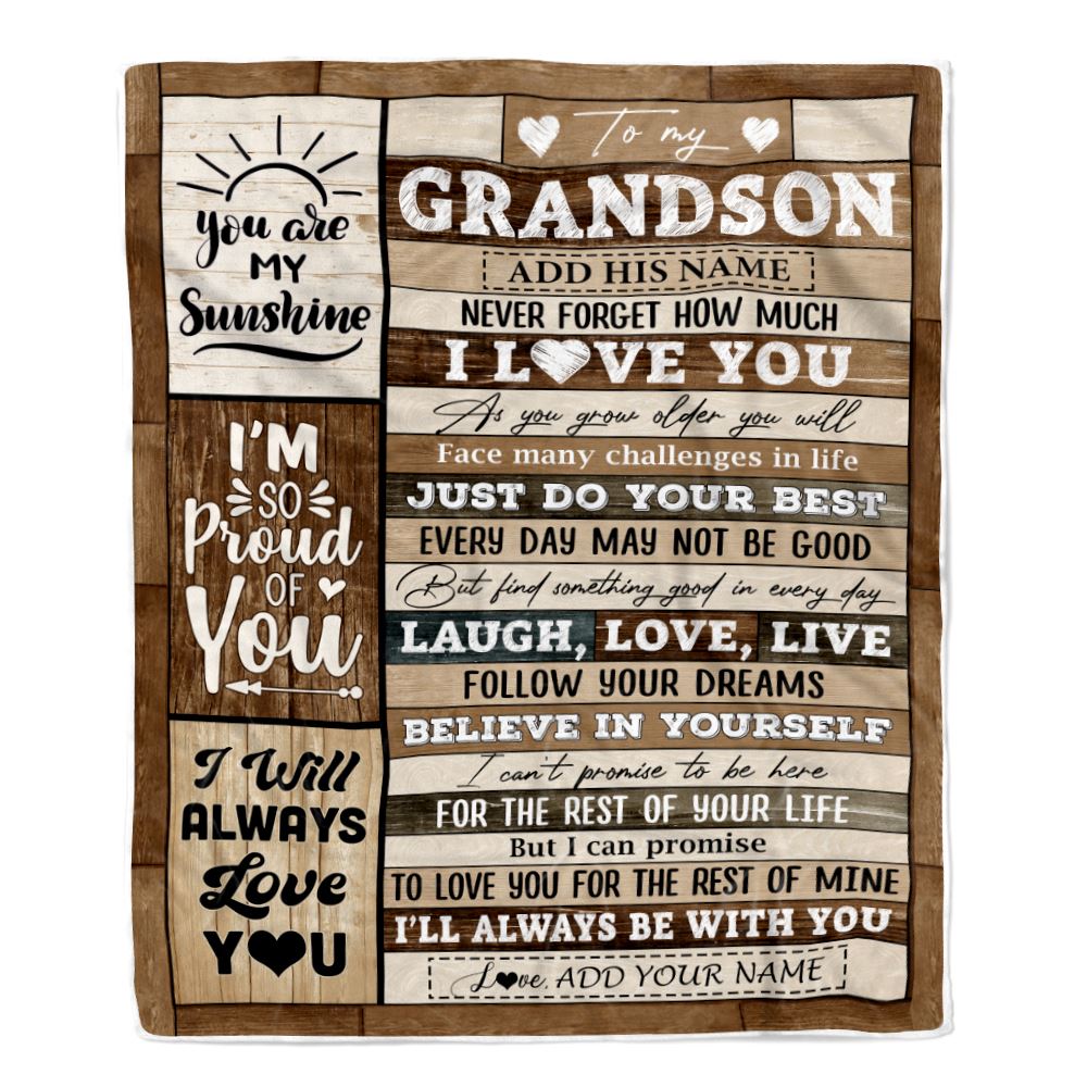 Personalized Gifts For Grandson From Grandma Grandpa Blanket Wood Love You Fathers Day Grandson Gifts Birthday Graduation Christmas Customized Fleece Blanket | siriusteestore