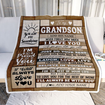 Personalized Gifts For Grandson From Grandma Grandpa Blanket Wood Love You Fathers Day Grandson Gifts Birthday Graduation Christmas Customized Fleece Blanket | siriusteestore