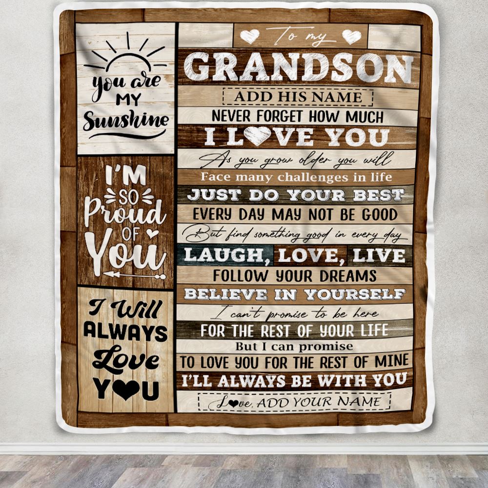 Personalized Gifts For Grandson From Grandma Grandpa Blanket Wood Love You Fathers Day Grandson Gifts Birthday Graduation Christmas Customized Fleece Blanket | siriusteestore