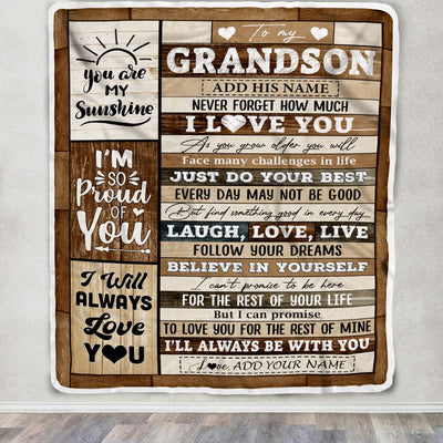 Personalized Gifts For Grandson From Grandma Grandpa Blanket Wood Love You Fathers Day Grandson Gifts Birthday Graduation Christmas Customized Fleece Blanket | siriusteestore