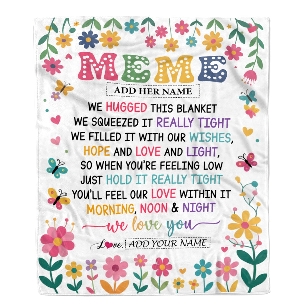 Personalized Gifts For Meme From Granddaughter Grandkids Blanket We Hugged This Blanket Floral Presents Birthday Gift For Meme Gifts Customized Fleece Blanket | siriusteestore