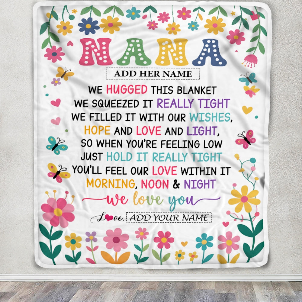 Personalized Gifts For Nana From Granddaughter Grandkids Blanket We Hugged This Blanket Floral Presents Birthday Gift For Nana Gifts Customized Fleece Blanket | siriusteestore