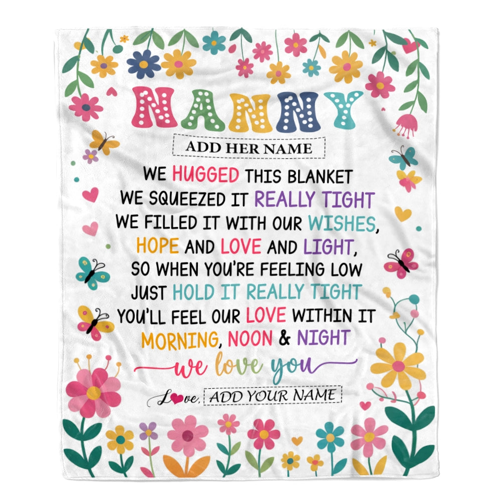 Personalized Gifts For Nanny From Kids Blanket We Hugged This Blanket Floral Presents Birthday Gift For Nanny Gifts Customized Fleece Throw Blanket | siriusteestore