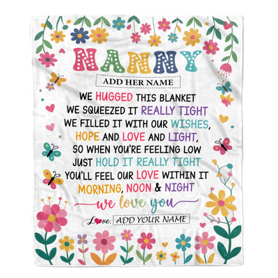 Personalized Gifts For Nanny From Kids Blanket We Hugged This Blanket Floral Presents Birthday Gift For Nanny Gifts Customized Fleece Throw Blanket | siriusteestore