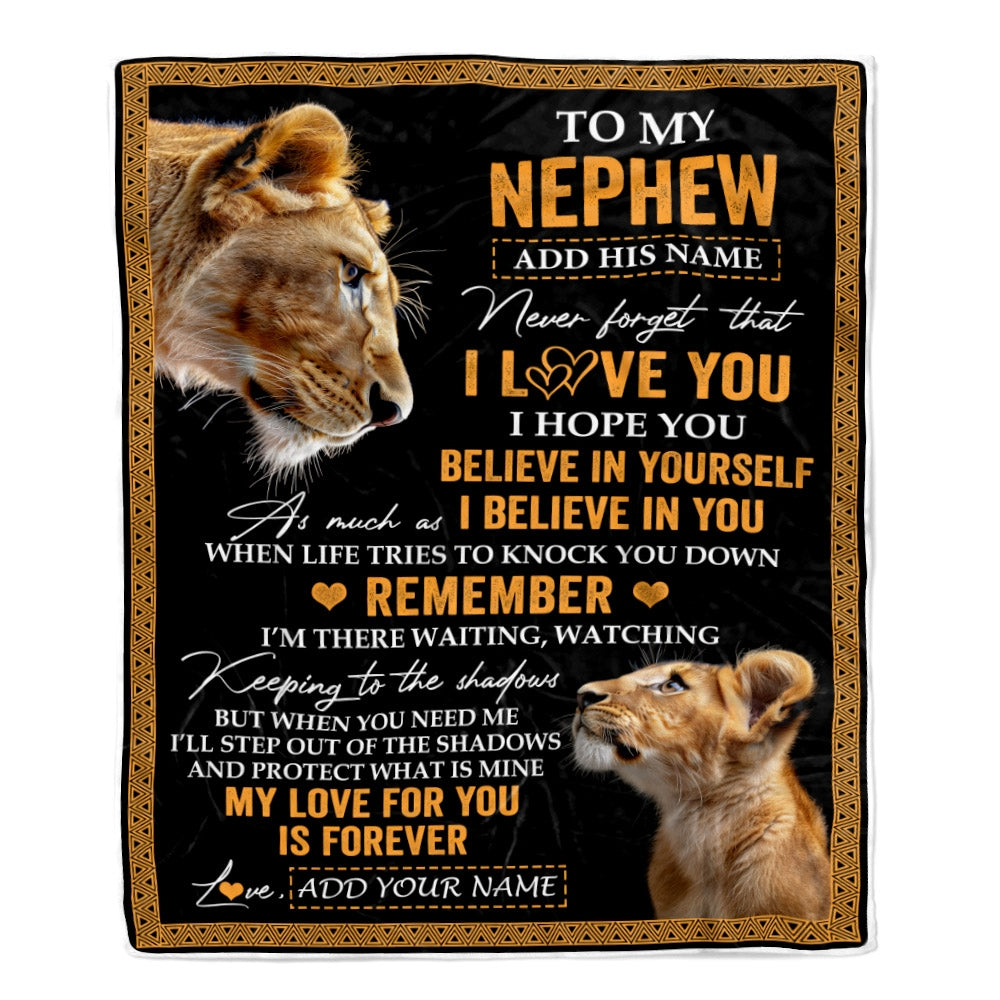Personalized Gifts For Nephew Blanket From Aunt Auntie Lion My Love For You Is Forever Nephew Birthday Gifts Graduation Christmas Custom Fleece Throw Blanket | siriusteestore