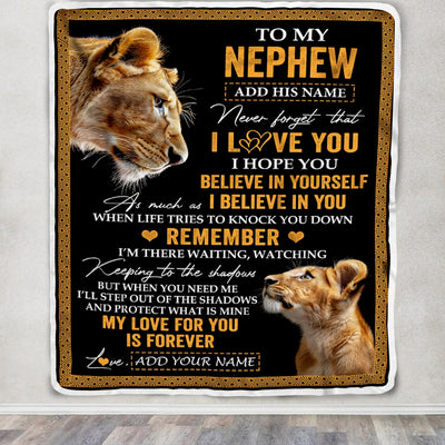 Personalized Gifts For Nephew Blanket From Aunt Auntie Lion My Love For You Is Forever Nephew Birthday Gifts Graduation Christmas Custom Fleece Throw Blanket | siriusteestore