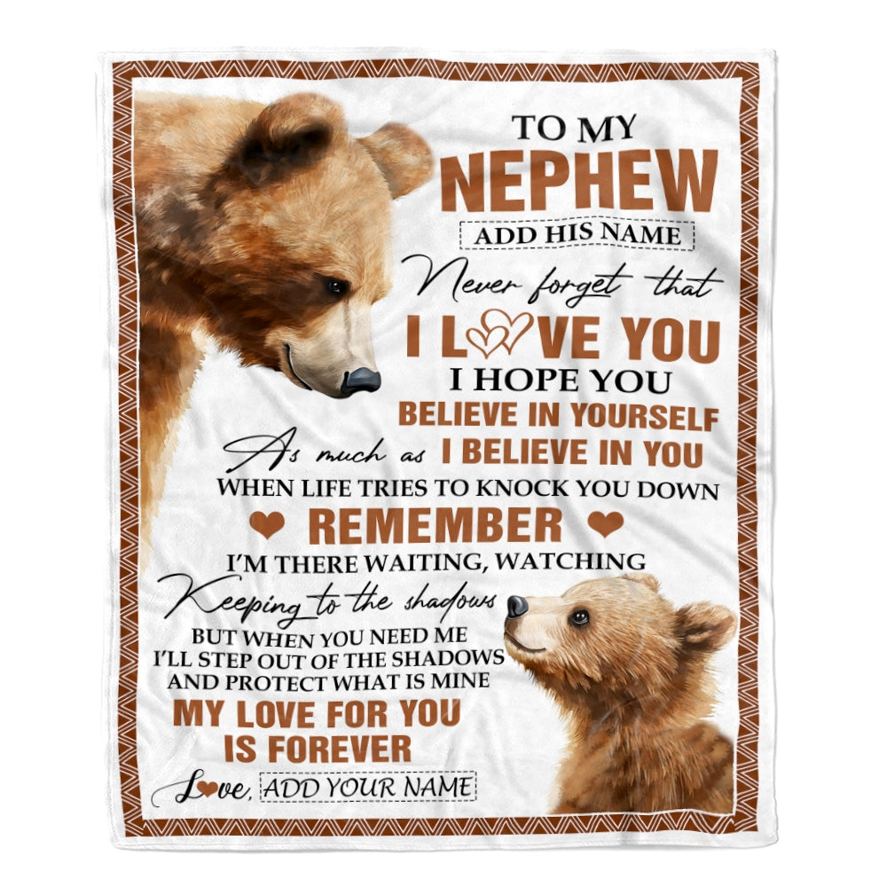 Personalized Gifts For Nephew Blanket From Aunt Uncle Bear My Love For You Is Forever Nephew Birthday Gifts Graduation Christmas Custom Fleece Throw Blanket | siriusteestore