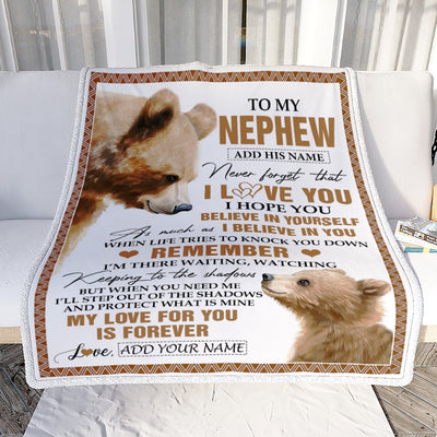 Personalized Gifts For Nephew Blanket From Aunt Uncle Bear My Love For You Is Forever Nephew Birthday Gifts Graduation Christmas Custom Fleece Throw Blanket | siriusteestore
