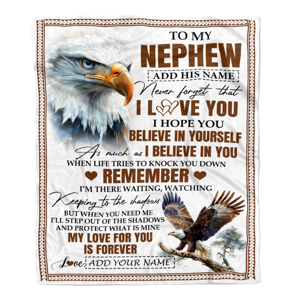 Personalized Gifts For Nephew Blanket From Aunt Uncle Eagle My Love For You Is Forever Nephew Birthday Gifts Graduation Christmas Custom Fleece Throw Blanket | siriusteestore
