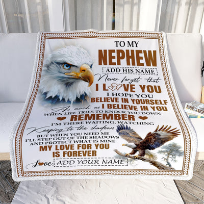 Personalized Gifts For Nephew Blanket From Aunt Uncle Eagle My Love For You Is Forever Nephew Birthday Gifts Graduation Christmas Custom Fleece Throw Blanket | siriusteestore