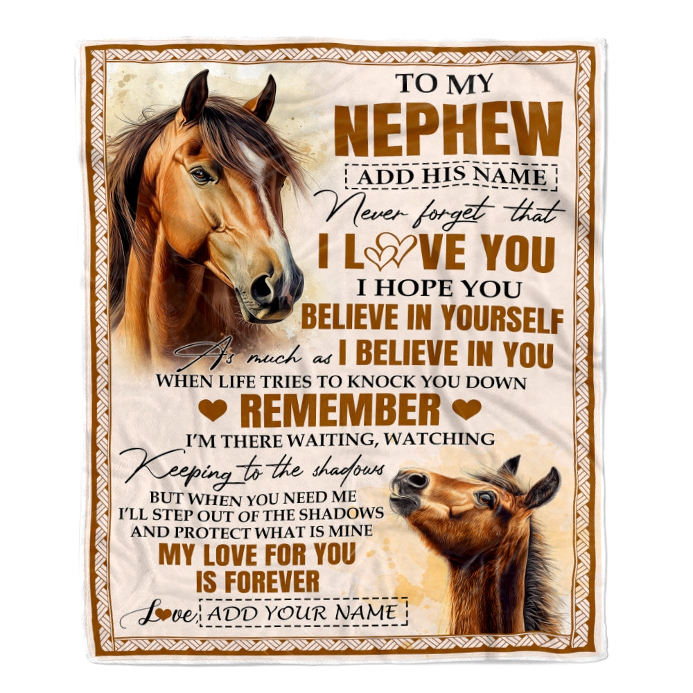 Personalized Gifts For Nephew Blanket From Aunt Uncle Horse My Love For You Is Forever Nephew Birthday Gifts Graduation Christmas Custom Fleece Throw Blanket | siriusteestore