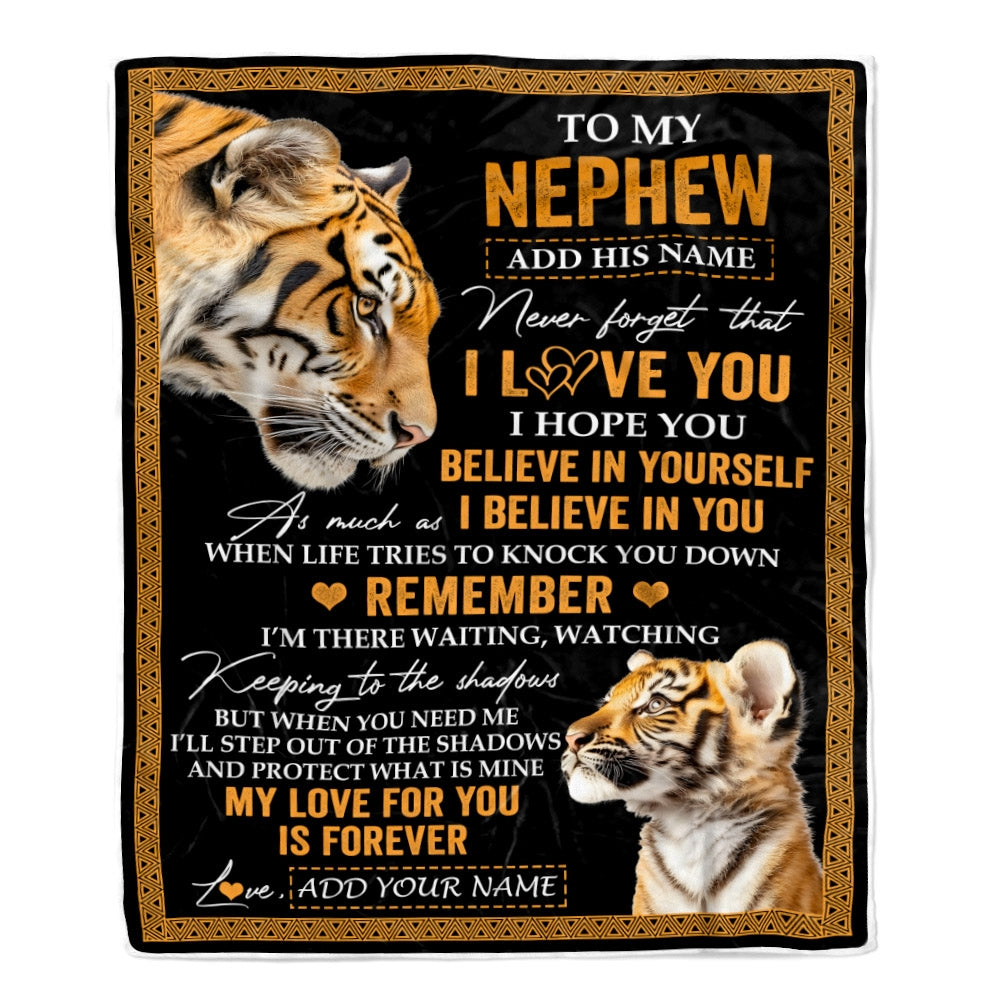 Personalized Gifts For Nephew Blanket From Aunt Uncle Tiger My Love For You Is Forever Nephew Birthday Gifts Graduation Christmas Custom Fleece Throw Blanket | siriusteestore