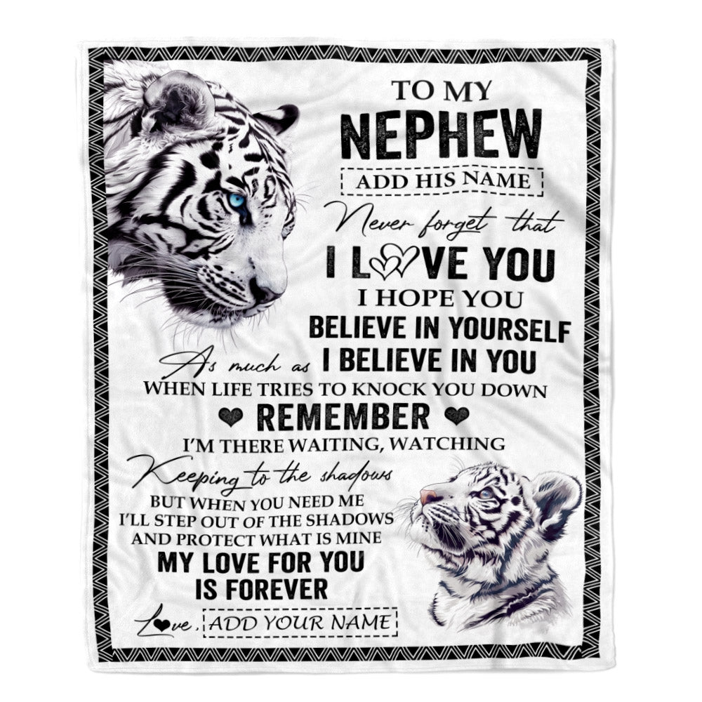 Personalized Gifts For Nephew Blanket From Aunt Uncle White Tiger My Love For You Is Forever Nephew Birthday Gifts Graduation Christmas Custom Fleece Blanket | siriusteestore