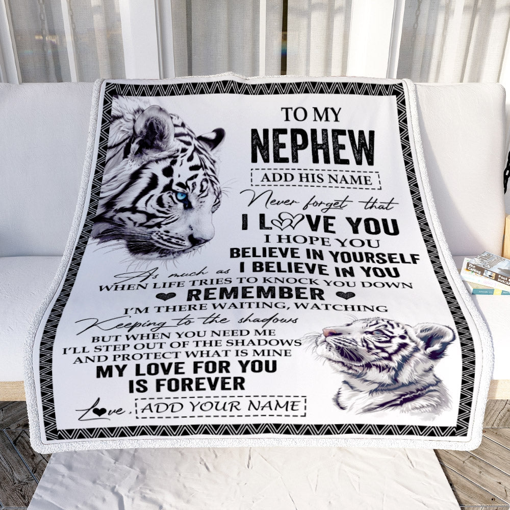 Personalized Gifts For Nephew Blanket From Aunt Uncle White Tiger My Love For You Is Forever Nephew Birthday Gifts Graduation Christmas Custom Fleece Blanket | siriusteestore