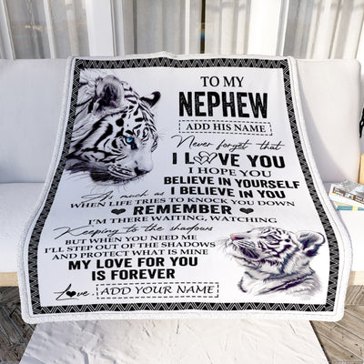 Personalized Gifts For Nephew Blanket From Aunt Uncle White Tiger My Love For You Is Forever Nephew Birthday Gifts Graduation Christmas Custom Fleece Blanket | siriusteestore