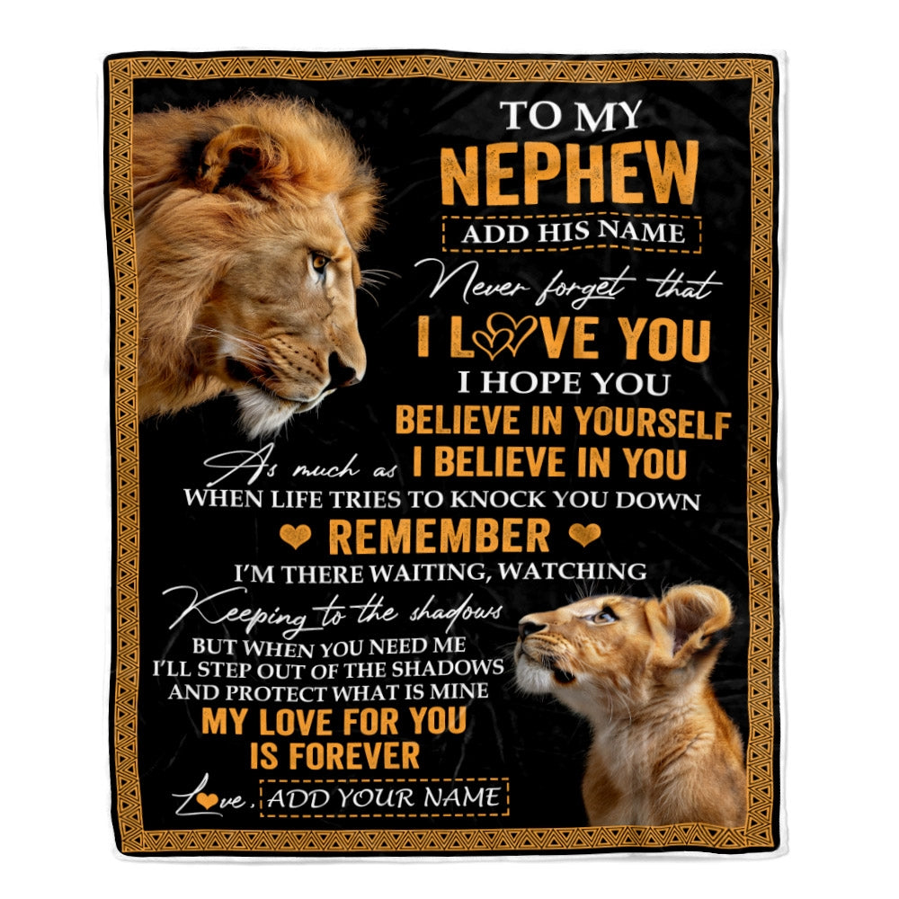 Personalized Gifts For Nephew Blanket From Uncle Lion My Love For You Is Forever Nephew Birthday Gifts Graduation Christmas Custom Fleece Throw Blanket | siriusteestore