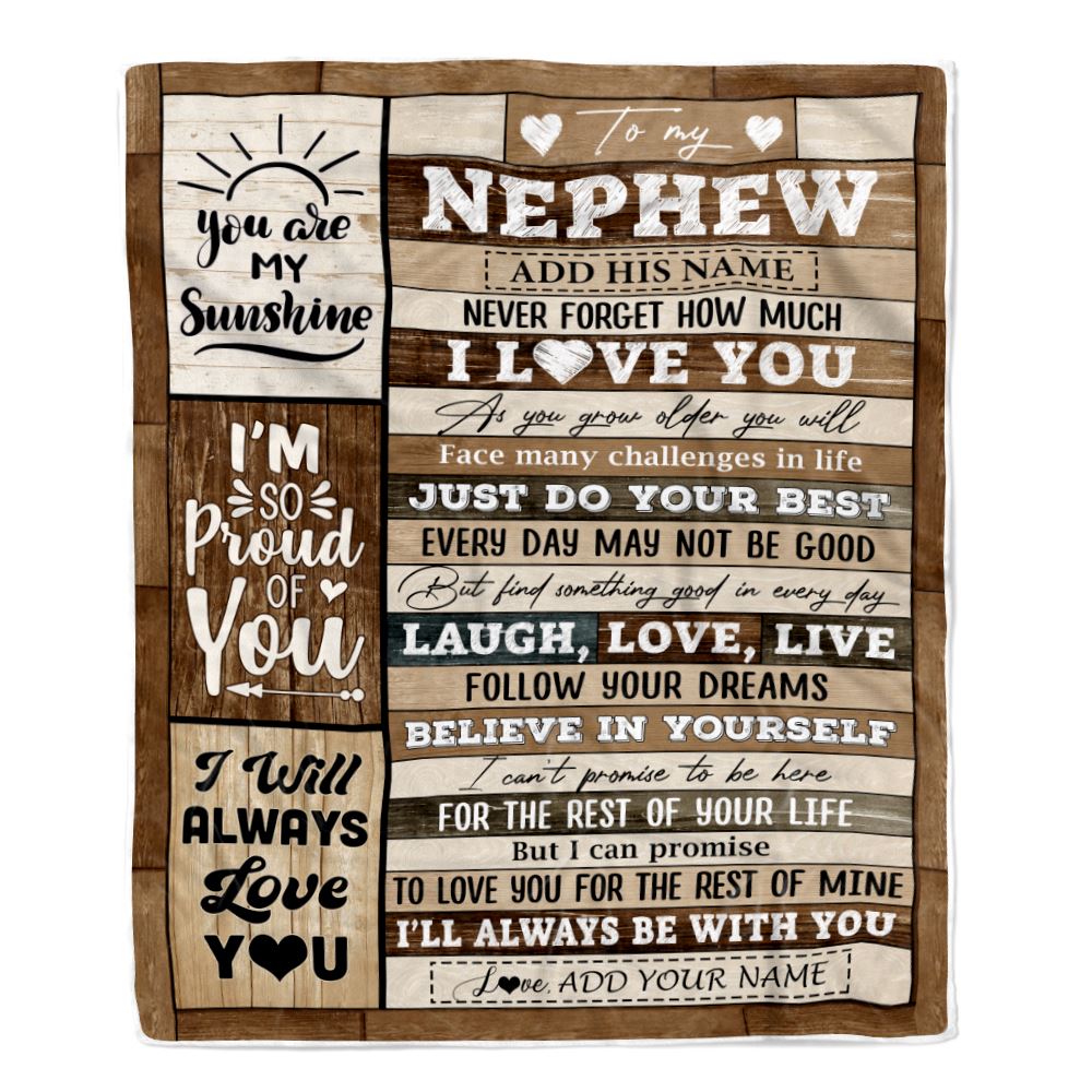 Personalized Gifts For Nephew From Aunt Uncle Auntie Blanket Wood Love You Fathers Day Nephew Gifts Birthday Graduation Christmas Customized Fleece Blanket | siriusteestore