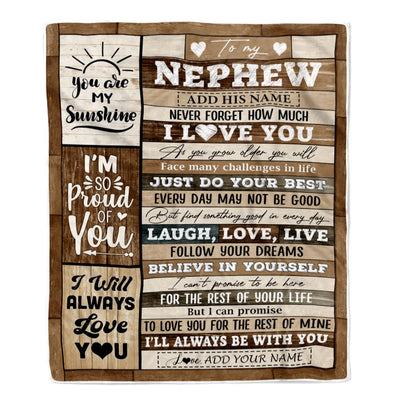 Personalized Gifts For Nephew From Aunt Uncle Auntie Blanket Wood Love You Fathers Day Nephew Gifts Birthday Graduation Christmas Customized Fleece Blanket | siriusteestore