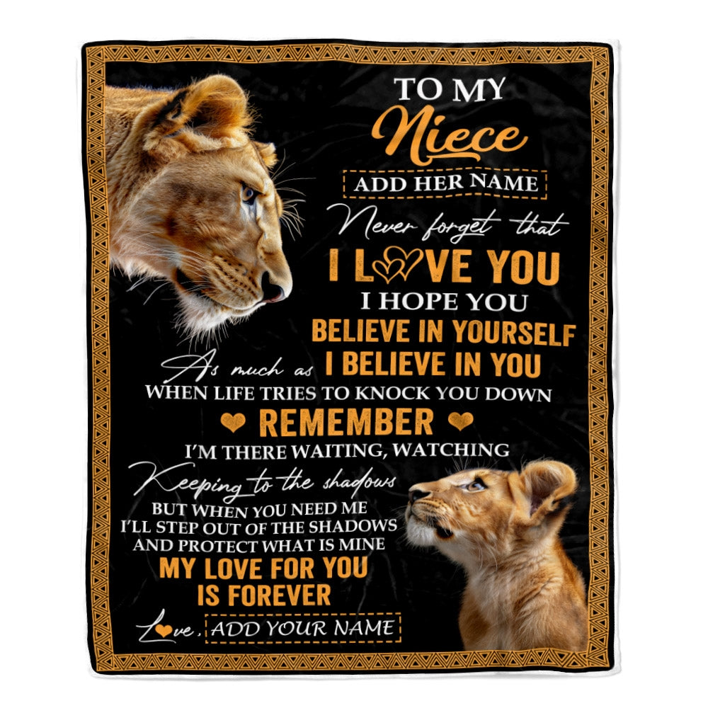 Personalized Gifts For Niece Blanket From Aunt Auntie Lion My Love For You Is Forever Niece Birthday Gifts Graduation Christmas Custom Fleece Throw Blanket | siriusteestore
