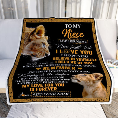 Personalized Gifts For Niece Blanket From Aunt Auntie Lion My Love For You Is Forever Niece Birthday Gifts Graduation Christmas Custom Fleece Throw Blanket | siriusteestore