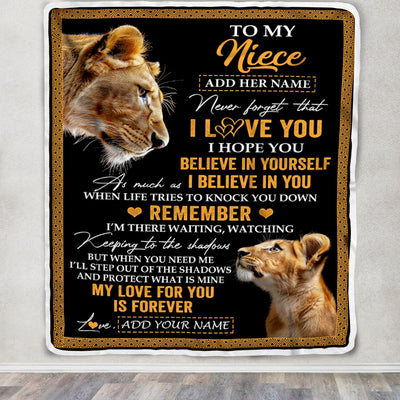Personalized Gifts For Niece Blanket From Aunt Auntie Lion My Love For You Is Forever Niece Birthday Gifts Graduation Christmas Custom Fleece Throw Blanket | siriusteestore