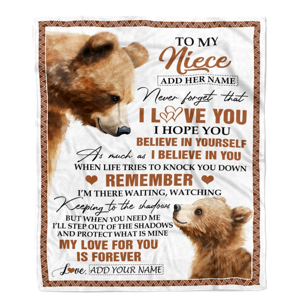 Personalized Gifts For Niece Blanket From Aunt Uncle Bear My Love For You Is Forever Niece Birthday Gifts Graduation Christmas Custom Fleece Throw Blanket | siriusteestore