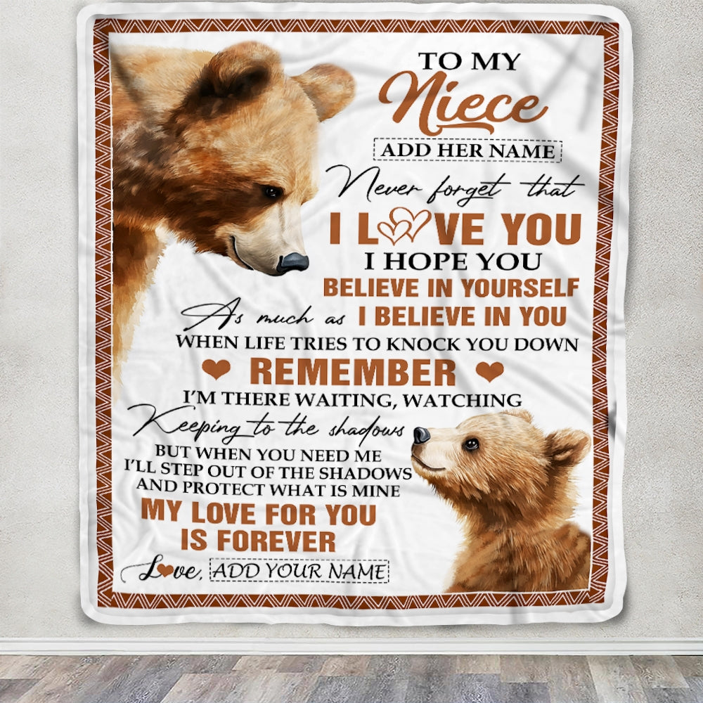 Personalized Gifts For Niece Blanket From Aunt Uncle Bear My Love For You Is Forever Niece Birthday Gifts Graduation Christmas Custom Fleece Throw Blanket | siriusteestore