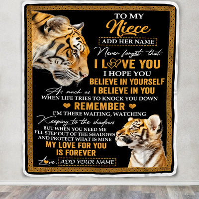 Personalized Gifts For Niece Blanket From Aunt Uncle Tiger My Love For You Is Forever Niece Birthday Gifts Graduation Christmas Custom Fleece Throw Blanket | siriusteestore